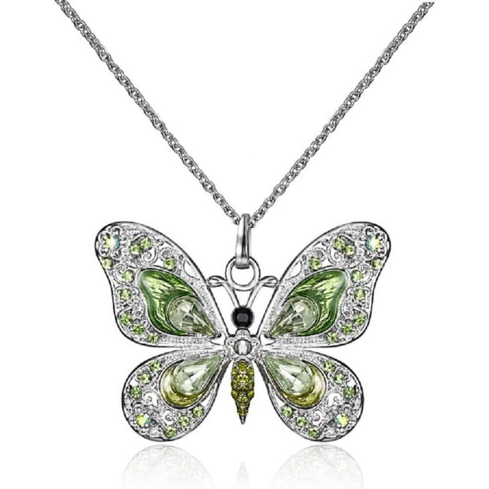 Charming Rhinestone Butterfly Necklace in Fresh Green for Special Occasions